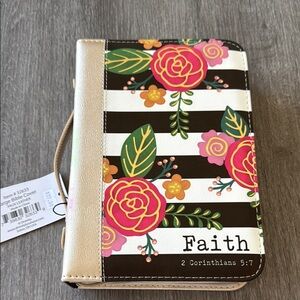 Floral Striped Bible Cover with Gold Accent